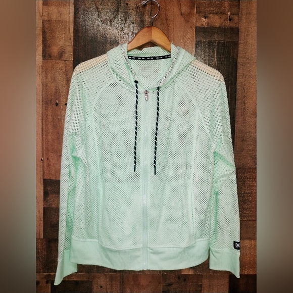 DKNY Sport Mint Green Mesh Zip-Up Hoodie Athletic Work Out - Picture 1 of 4